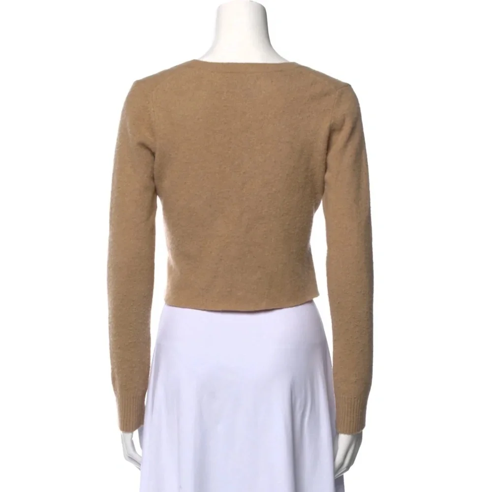 Reformation Knit Long Sleeve V-Neck Cropped Top in Tan One Size